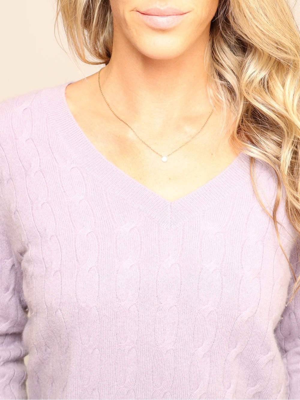 Talbots 100% Cashmere Lavender Cable Knit V Neck Sweater - Picture 3 of 3